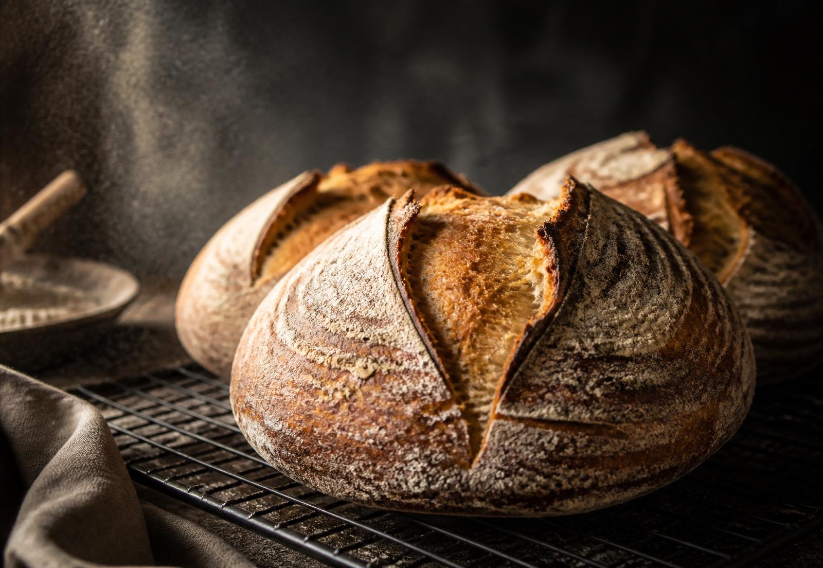 Freshly baked sourdough loaves
